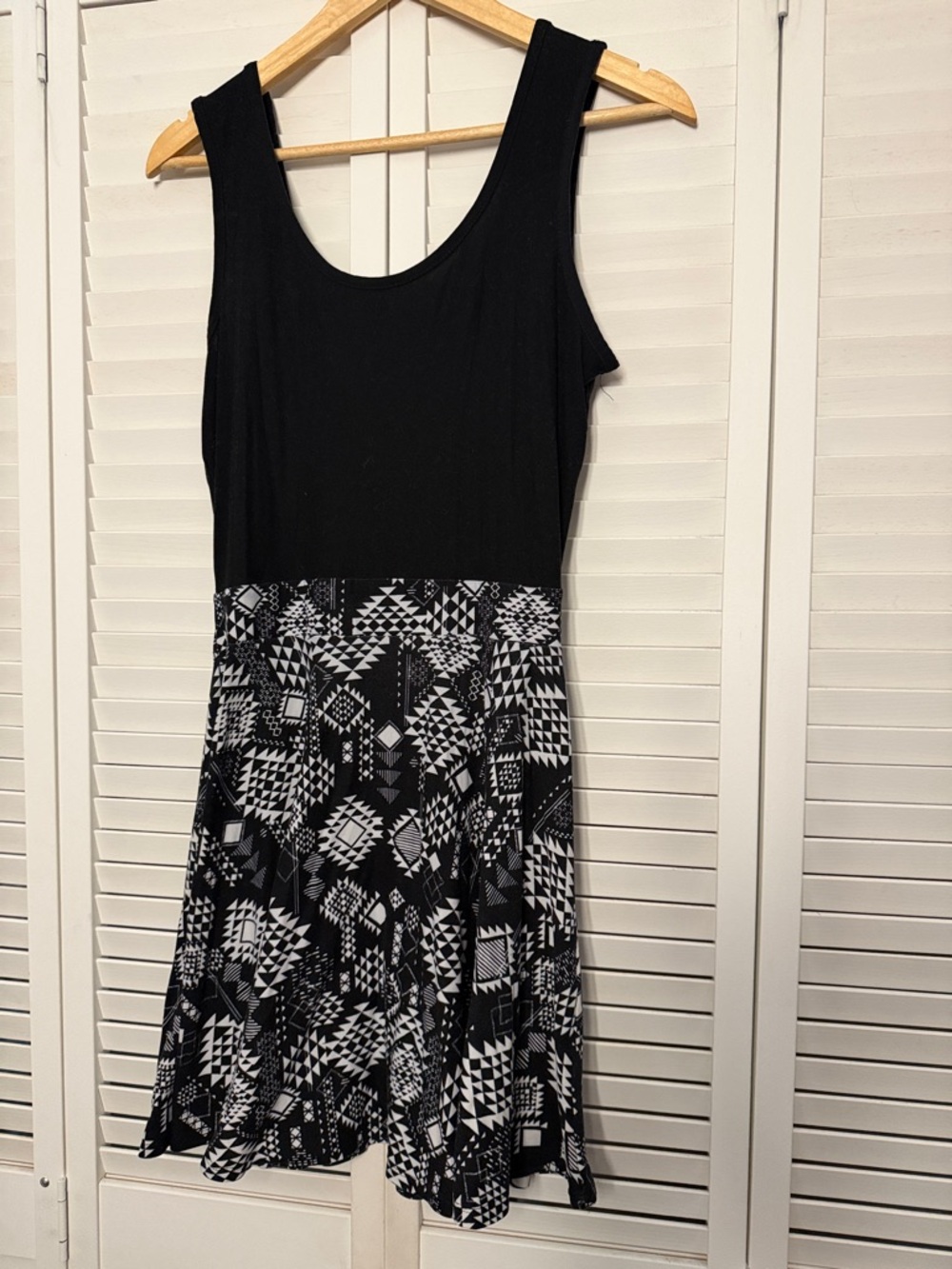 Derek Heart Black Tank Dress with Black & White Geometric Skirt